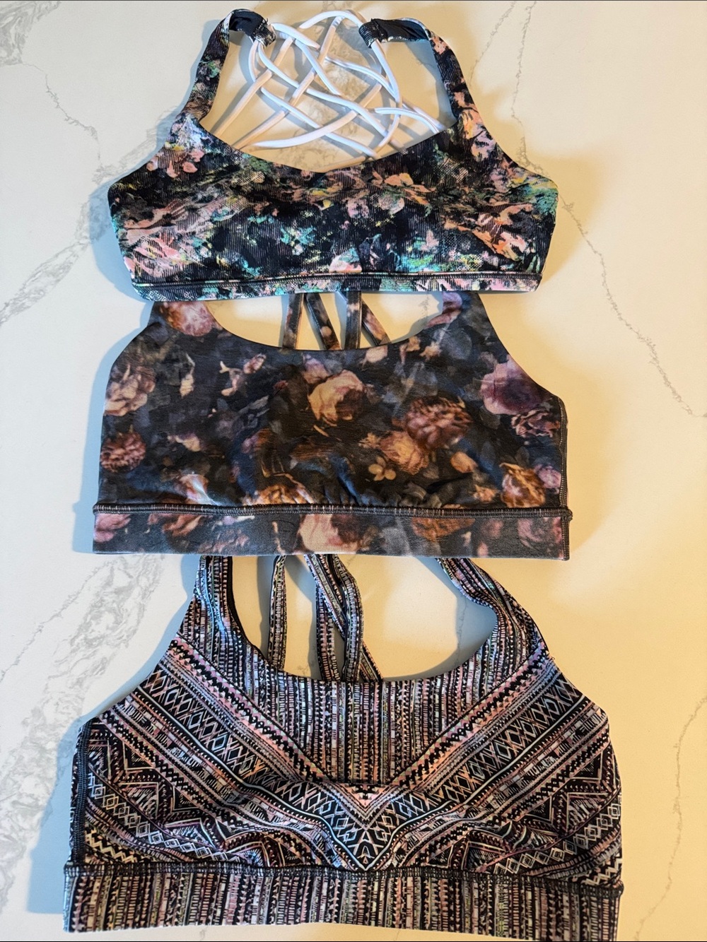 Women’s lululemon bundle Strappy Floral & Geo Print Sports Bras - Black/Pink Mix